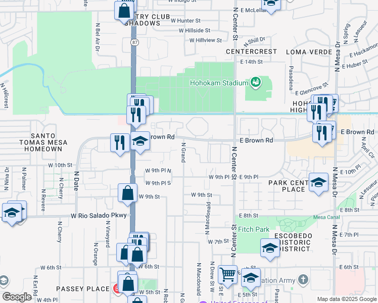 map of restaurants, bars, coffee shops, grocery stores, and more near 1009 North Grand in Mesa