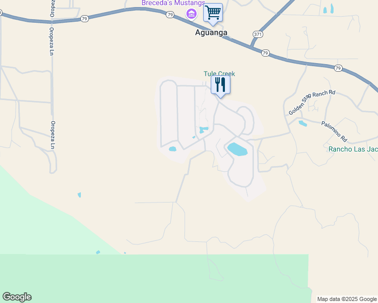 map of restaurants, bars, coffee shops, grocery stores, and more near 45525 California 79 in Aguanga