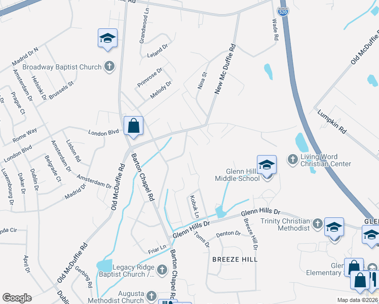 map of restaurants, bars, coffee shops, grocery stores, and more near 3110 Old McDuffie Road in Augusta