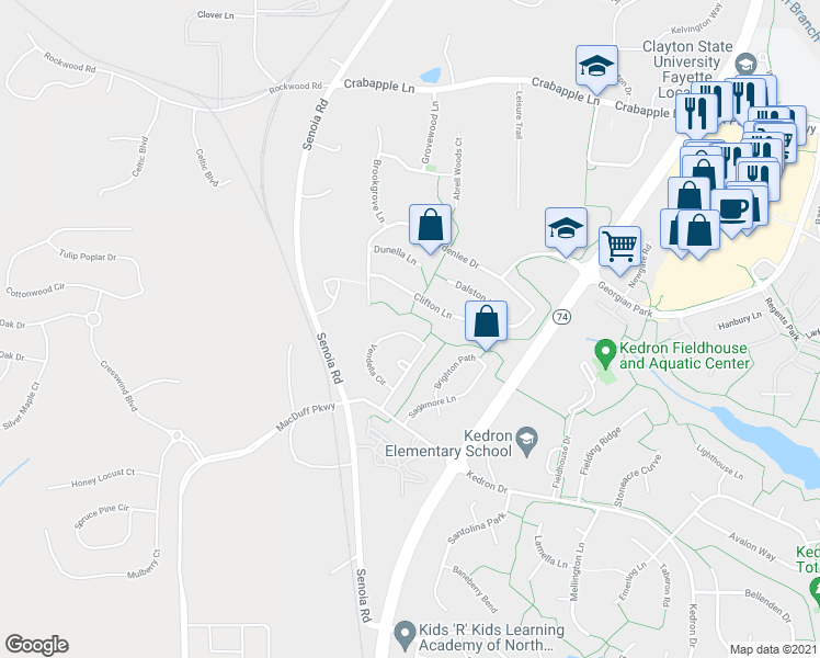 map of restaurants, bars, coffee shops, grocery stores, and more near 306 Vendella Circle in Peachtree City