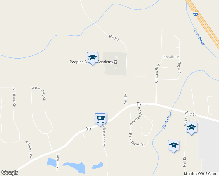 map of restaurants, bars, coffee shops, grocery stores, and more near 972 Mill Road in McDonough