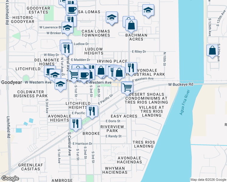 map of restaurants, bars, coffee shops, grocery stores, and more near in Avondale