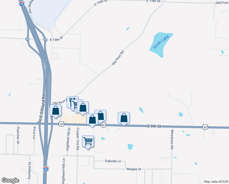 map of restaurants, bars, coffee shops, grocery stores, and more near 1700 Old Post Road in Texarkana