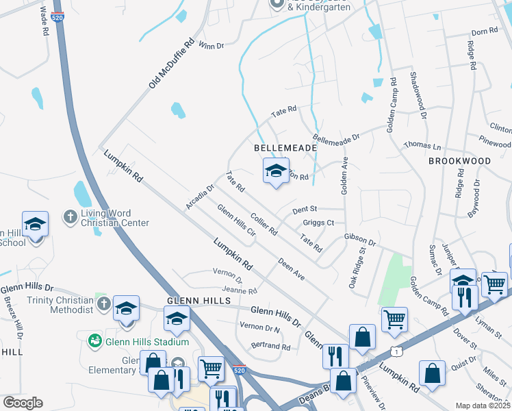 map of restaurants, bars, coffee shops, grocery stores, and more near 3122 Tate Road in Augusta