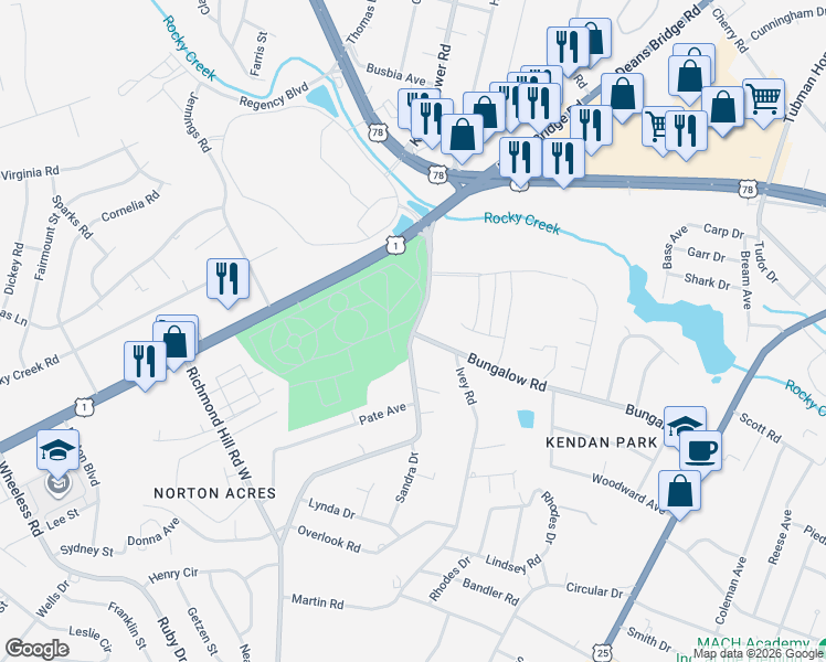 map of restaurants, bars, coffee shops, grocery stores, and more near 2518-2520 Richmond Hill Road in Augusta