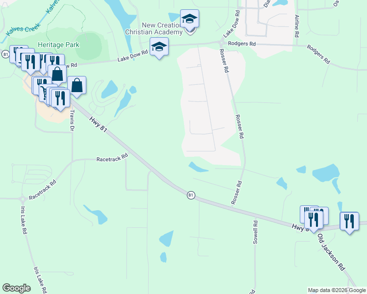 map of restaurants, bars, coffee shops, grocery stores, and more near 45 Tanglewood Court in McDonough