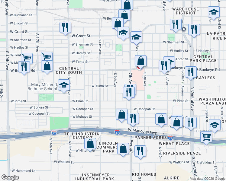 map of restaurants, bars, coffee shops, grocery stores, and more near 1351 South 9th Avenue in Phoenix