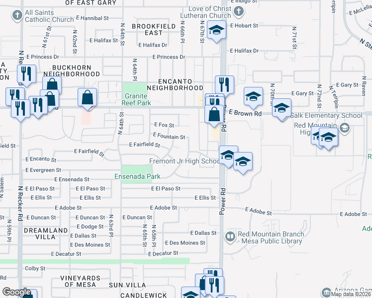 map of restaurants, bars, coffee shops, grocery stores, and more near 1024 North Sericin in Mesa