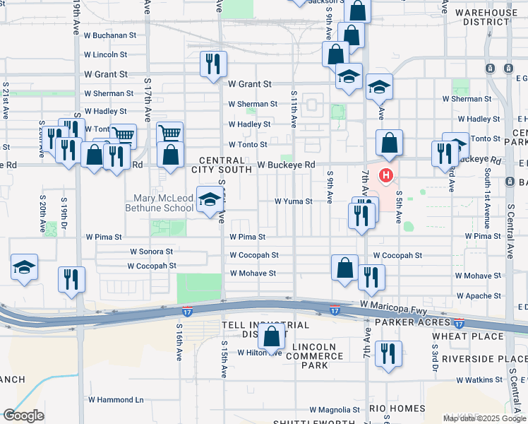 map of restaurants, bars, coffee shops, grocery stores, and more near 1254 South 13th Avenue in Phoenix