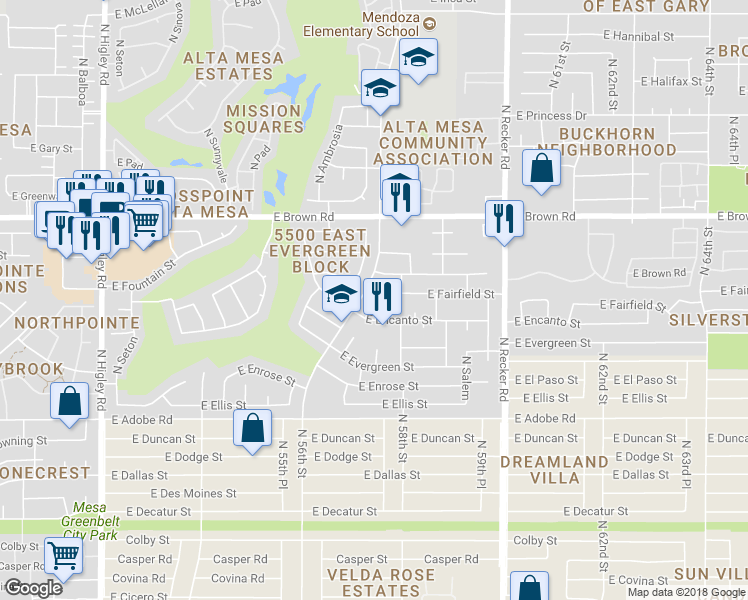map of restaurants, bars, coffee shops, grocery stores, and more near 1028 North Somerset in Mesa