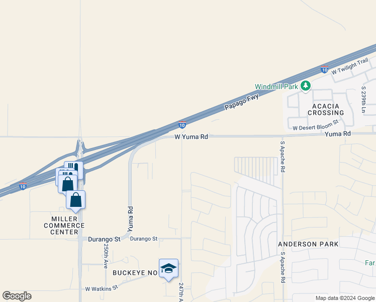 map of restaurants, bars, coffee shops, grocery stores, and more near 2000 South Apache Road in Buckeye