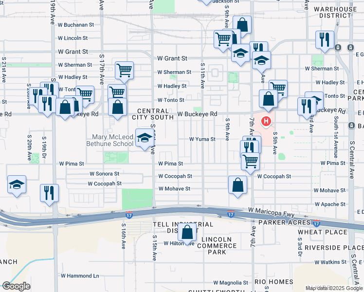 map of restaurants, bars, coffee shops, grocery stores, and more near 1254 South 13th Avenue in Phoenix