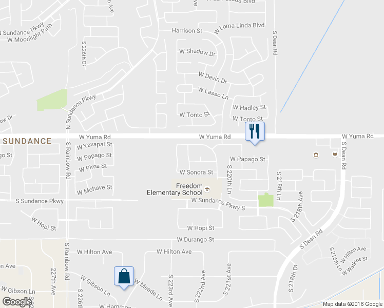 map of restaurants, bars, coffee shops, grocery stores, and more near 1339 South 222nd Drive in Buckeye