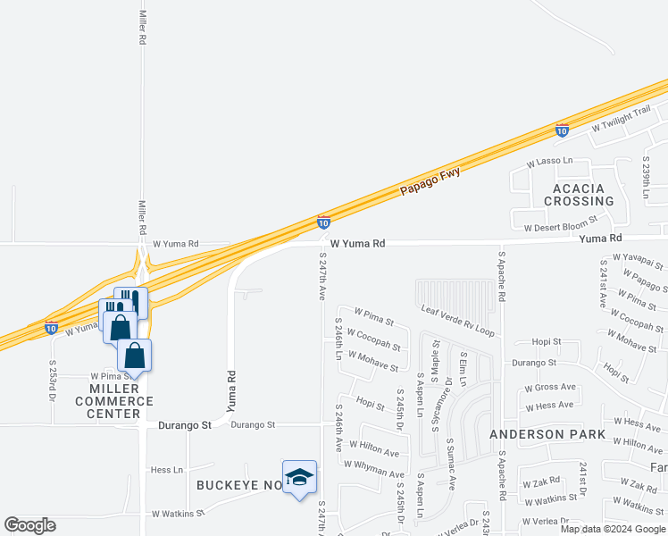 map of restaurants, bars, coffee shops, grocery stores, and more near 2000 South Apache Road in Buckeye