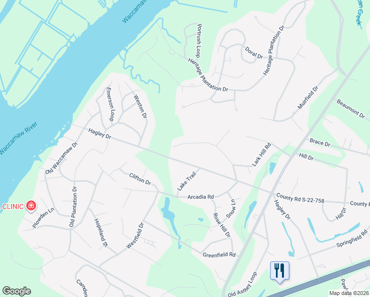 map of restaurants, bars, coffee shops, grocery stores, and more near 332 Otter Run Road in Pawleys Island
