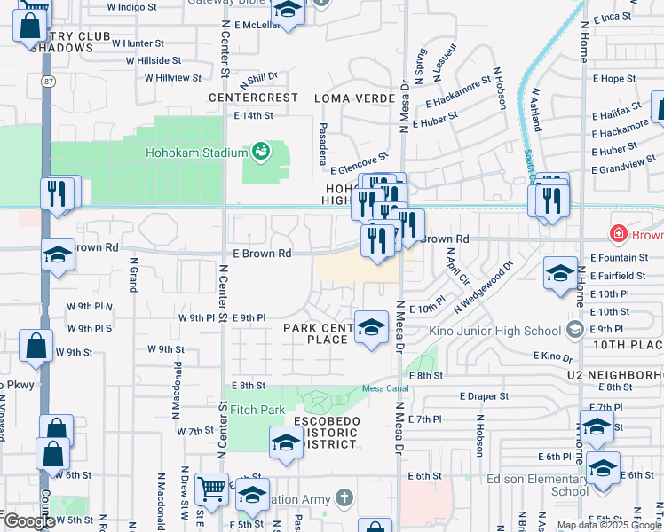 map of restaurants, bars, coffee shops, grocery stores, and more near in Mesa