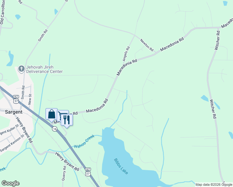 map of restaurants, bars, coffee shops, grocery stores, and more near 336 Macedonia Road in Newnan