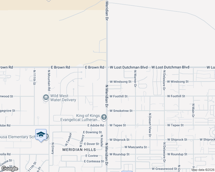 map of restaurants, bars, coffee shops, grocery stores, and more near 2151 North Meridian Road in Apache Junction