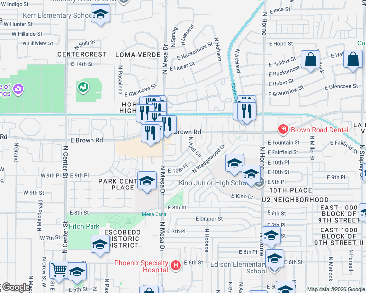map of restaurants, bars, coffee shops, grocery stores, and more near 1064 North April Circle in Mesa