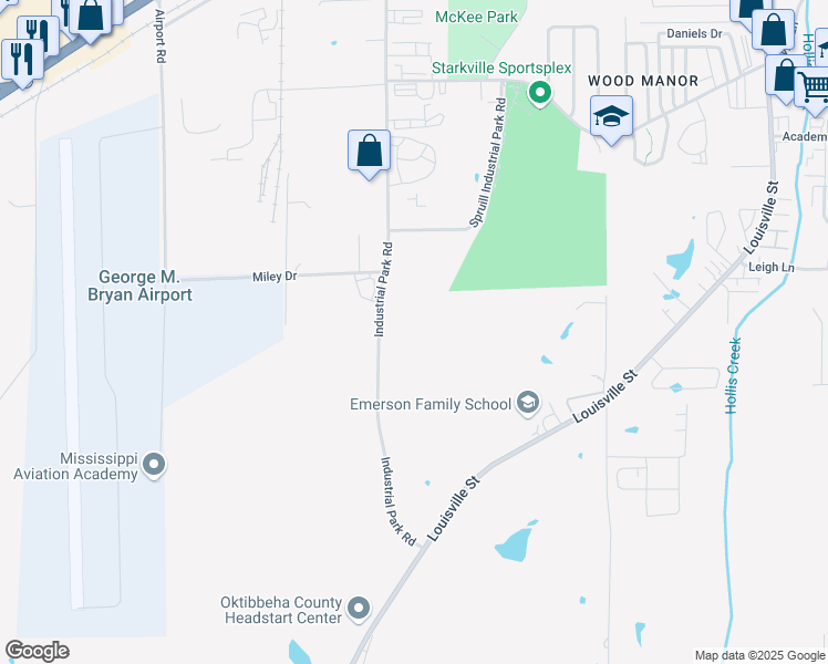 map of restaurants, bars, coffee shops, grocery stores, and more near 409 Industrial Park Road in Starkville
