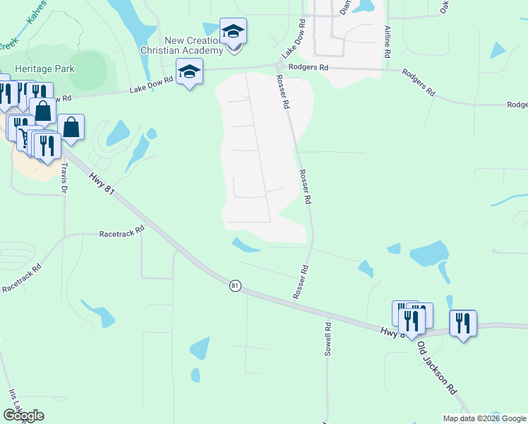 map of restaurants, bars, coffee shops, grocery stores, and more near 260 Wellington Drive in McDonough