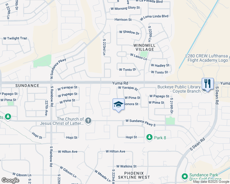 map of restaurants, bars, coffee shops, grocery stores, and more near 1292 South 222nd Lane in Buckeye