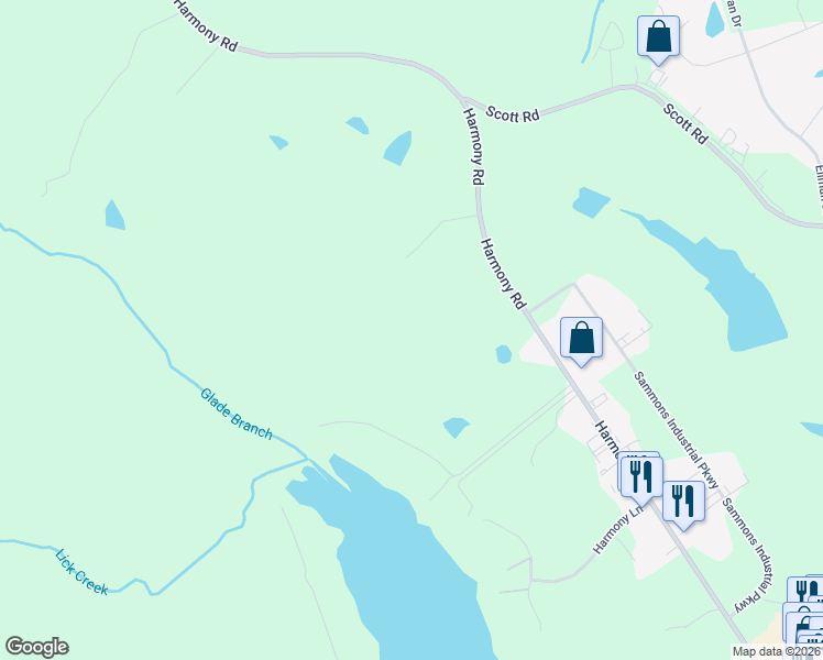 map of restaurants, bars, coffee shops, grocery stores, and more near 820 Harmony Road in Eatonton
