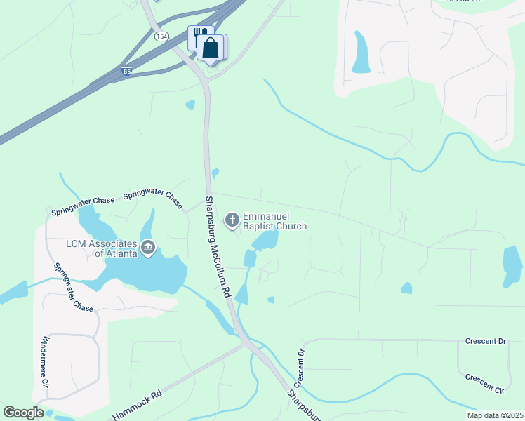 map of restaurants, bars, coffee shops, grocery stores, and more near 97 George Coggin Road in Newnan