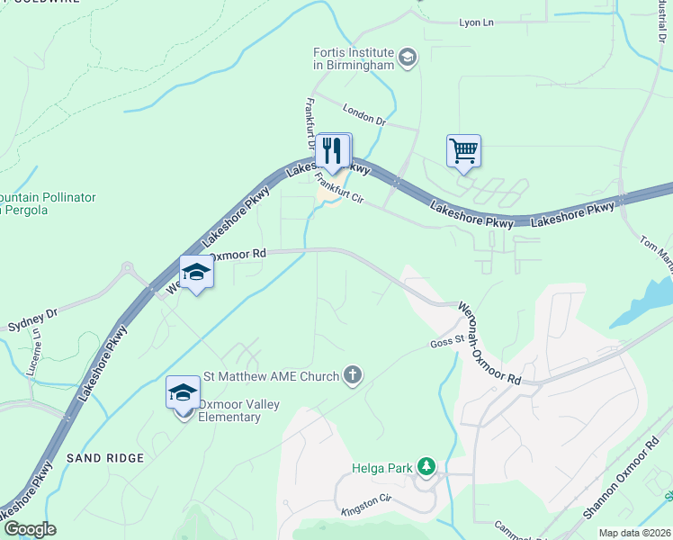 map of restaurants, bars, coffee shops, grocery stores, and more near 2500 Ostlin Street in Birmingham