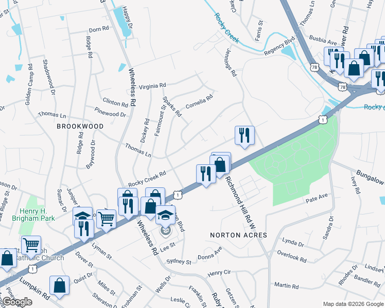 map of restaurants, bars, coffee shops, grocery stores, and more near 2903 Ridge Court in Augusta