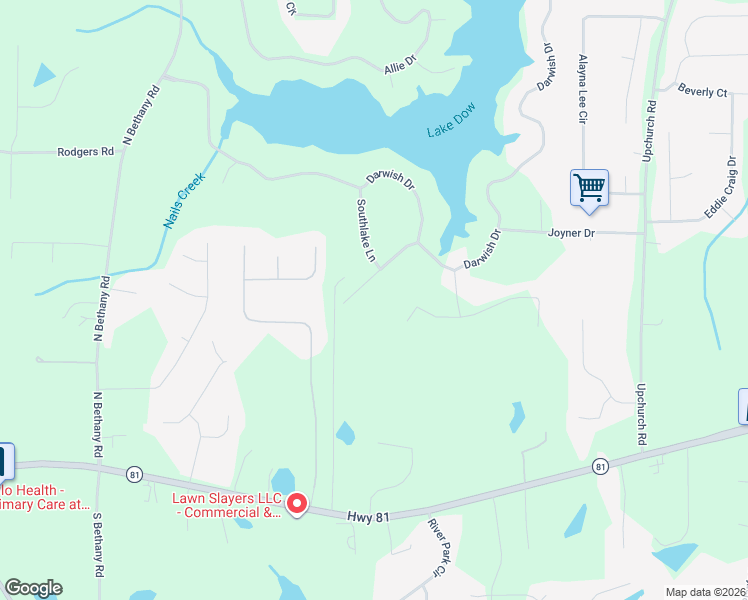 map of restaurants, bars, coffee shops, grocery stores, and more near 75 Paradise Court in McDonough