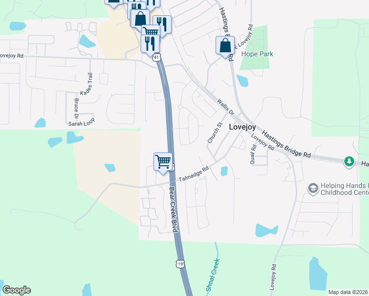 map of restaurants, bars, coffee shops, grocery stores, and more near 11719 Brightside Parkway in Hampton