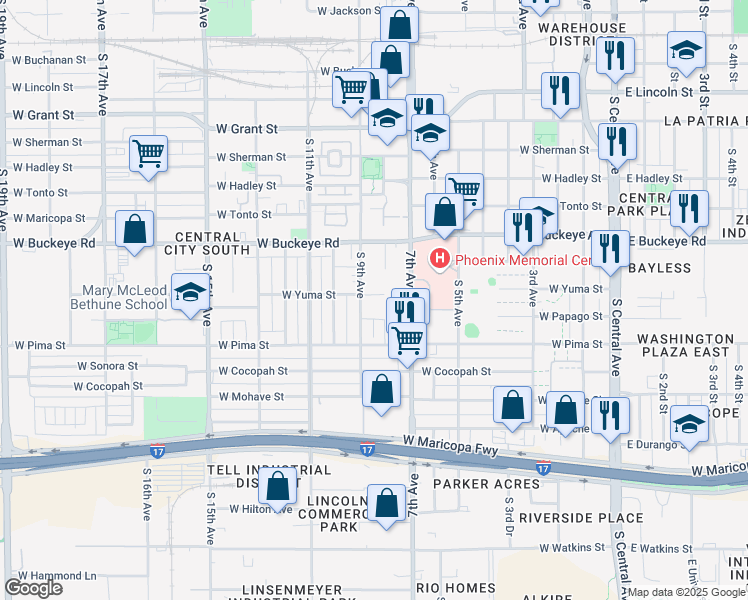 map of restaurants, bars, coffee shops, grocery stores, and more near 1351 South 9th Avenue in Phoenix
