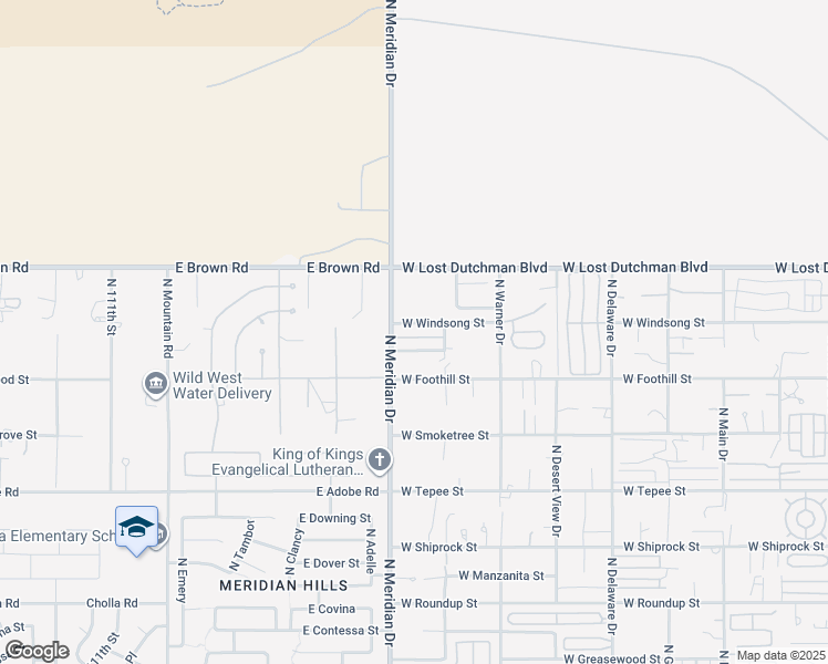 map of restaurants, bars, coffee shops, grocery stores, and more near 2151 North Meridian Road in Apache Junction