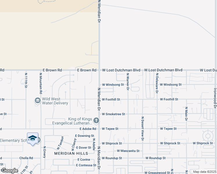 map of restaurants, bars, coffee shops, grocery stores, and more near 2151 North Meridian Drive in Apache Junction