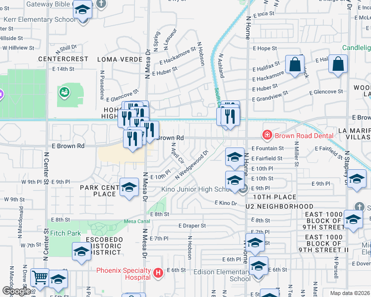 map of restaurants, bars, coffee shops, grocery stores, and more near 1063 North July Circle in Mesa