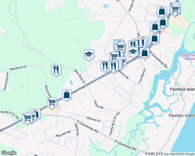 map of restaurants, bars, coffee shops, grocery stores, and more near 9967 U.S. 17 in Pawleys Island