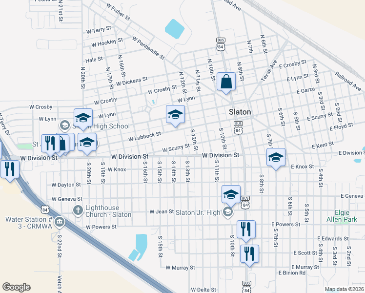 map of restaurants, bars, coffee shops, grocery stores, and more near 563 W Scurry St in Slaton