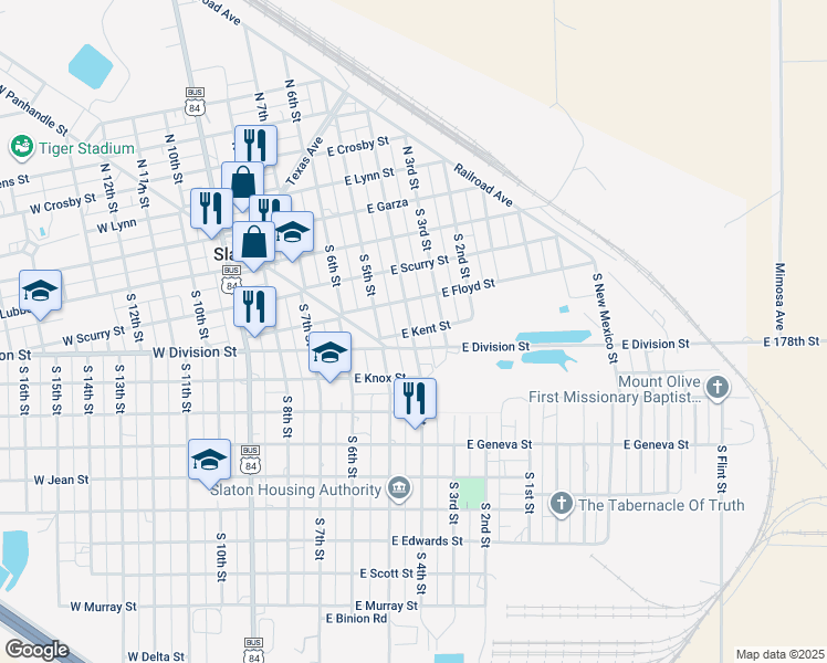 map of restaurants, bars, coffee shops, grocery stores, and more near 499 S 4th St in Slaton