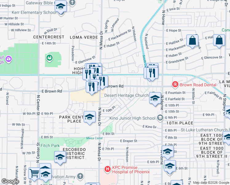 map of restaurants, bars, coffee shops, grocery stores, and more near 1064 North April Circle in Mesa