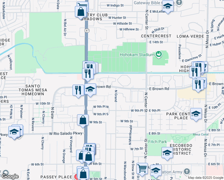 map of restaurants, bars, coffee shops, grocery stores, and more near in Mesa