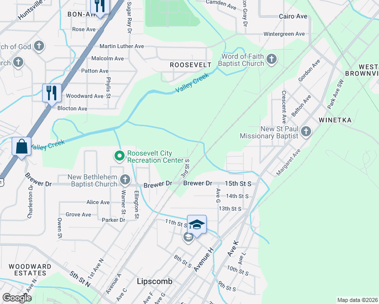 map of restaurants, bars, coffee shops, grocery stores, and more near 609 3rd Street in Birmingham