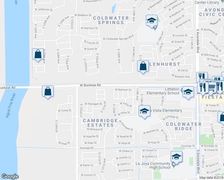 map of restaurants, bars, coffee shops, grocery stores, and more near 1204 South 120th Lane in Avondale