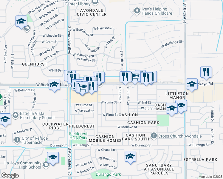 map of restaurants, bars, coffee shops, grocery stores, and more near 11154 West Joblanca Road in Avondale