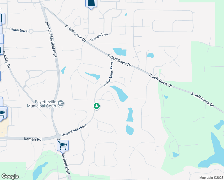 map of restaurants, bars, coffee shops, grocery stores, and more near 190 Thrushwood Drive in Fayetteville