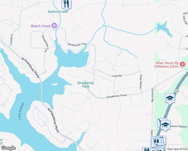 map of restaurants, bars, coffee shops, grocery stores, and more near 267 Smokerise Trce in Peachtree City