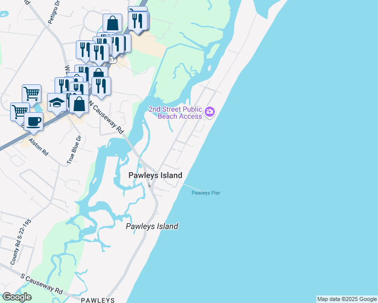 map of restaurants, bars, coffee shops, grocery stores, and more near 296 County Road S-22-462 in Pawleys Island