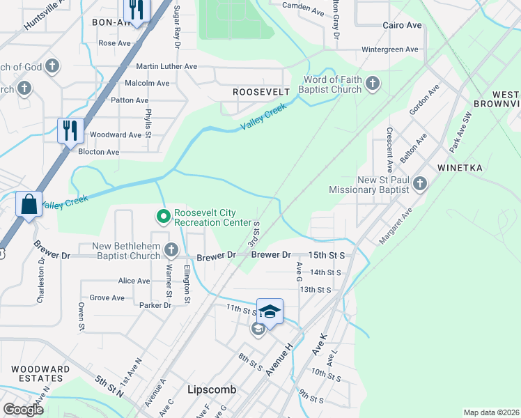 map of restaurants, bars, coffee shops, grocery stores, and more near 609 3rd Street in Birmingham