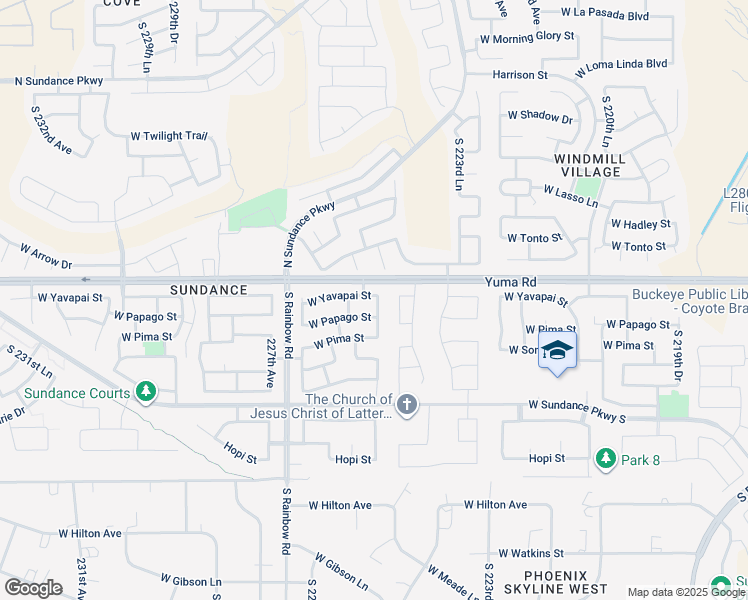 map of restaurants, bars, coffee shops, grocery stores, and more near 22525 West Yavapai Street in Buckeye
