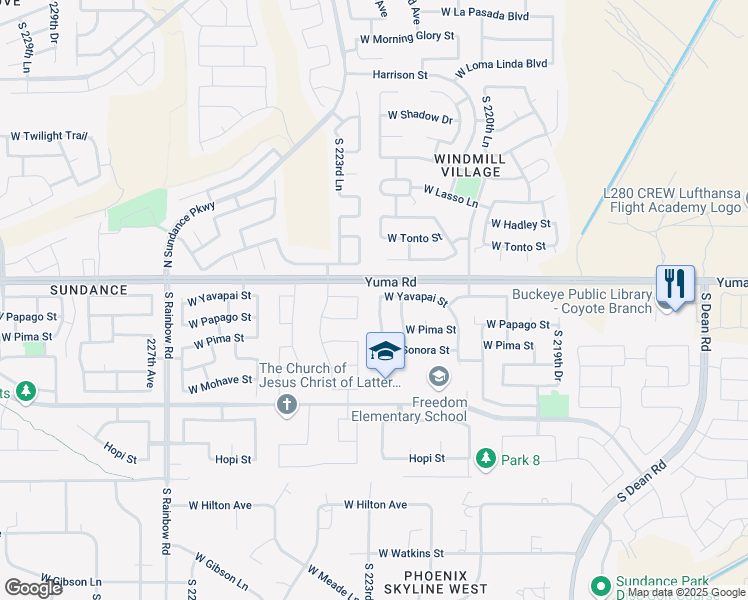 map of restaurants, bars, coffee shops, grocery stores, and more near 1292 South 222nd Lane in Buckeye